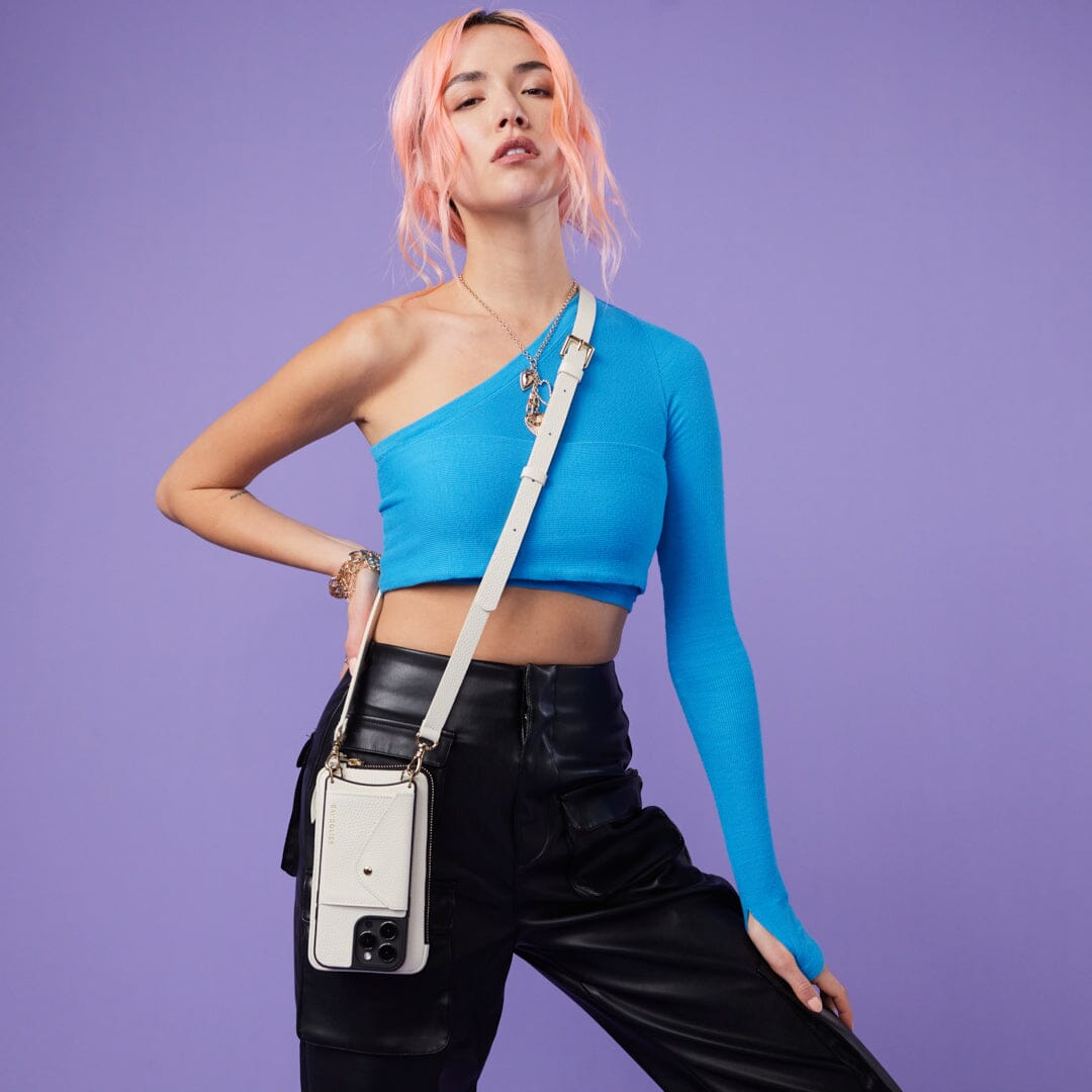 Hailey Side Slot Leather Crossbody Bandolier - Ivory/Gold