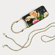 Lily Side Slot Leather Crossbody Bandolier - Ceci Black Floral/Gold
