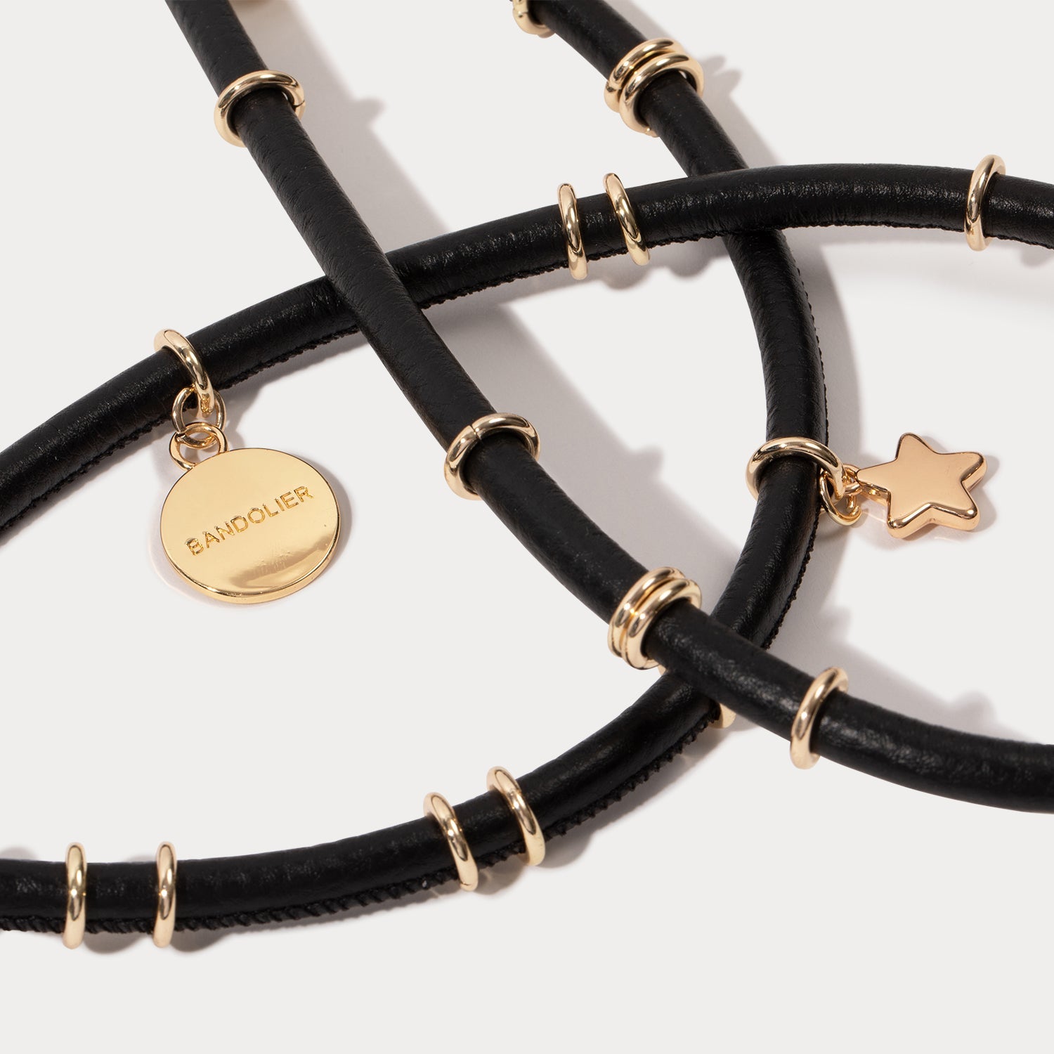 Reign Side Slot Leather Crossbody Bandolier - Black/Gold