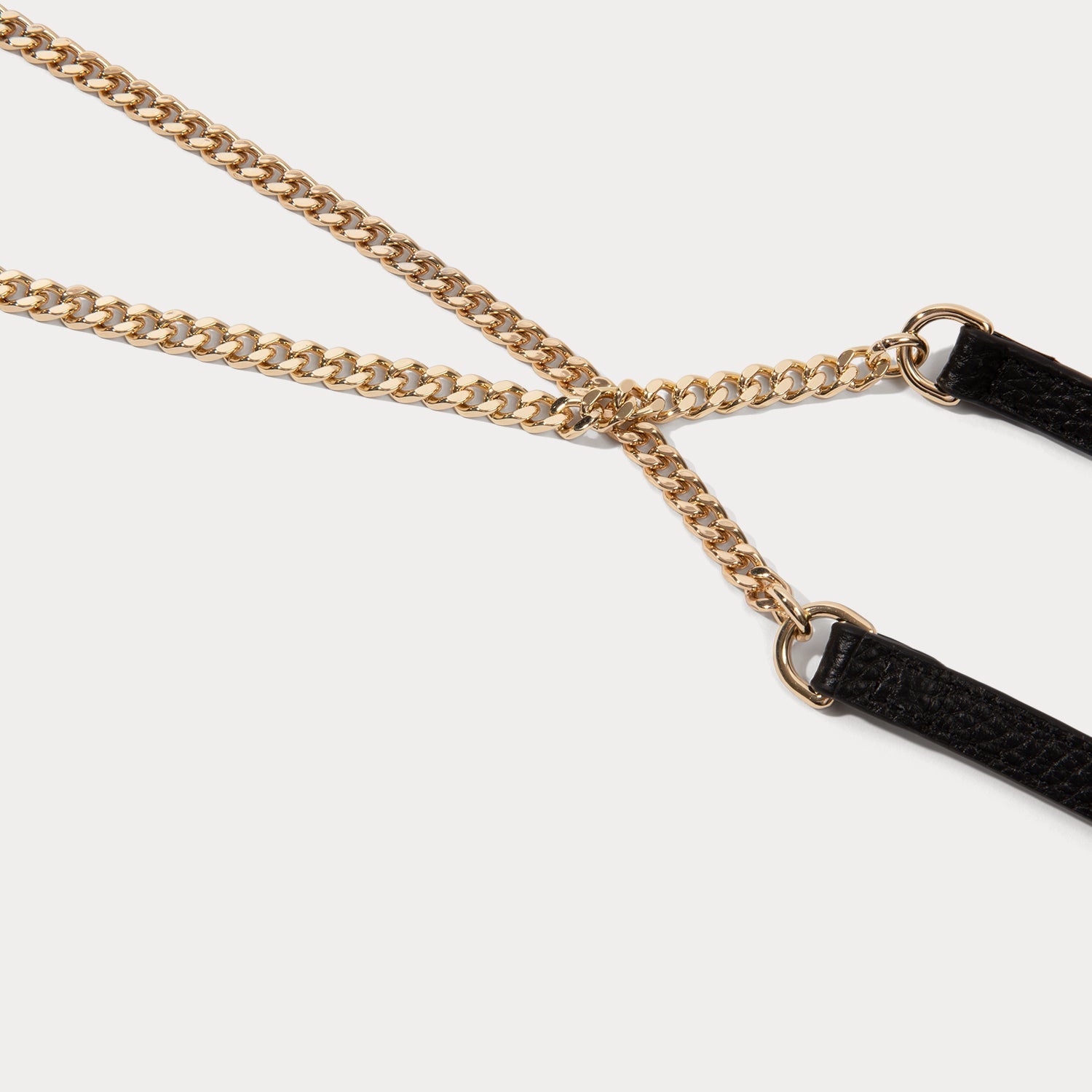 Vivian Side Slot Leather Crossbody Bandolier - Black/Gold