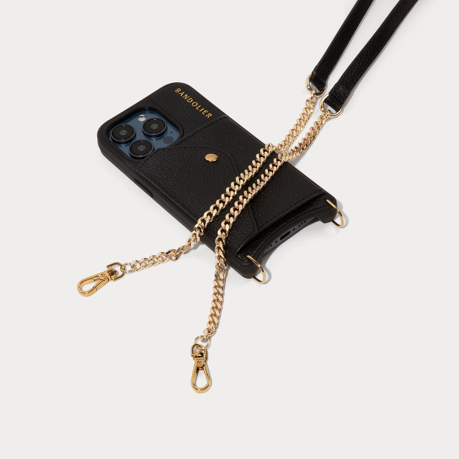 Vivian Side Slot Leather Crossbody Bandolier - Black/Gold