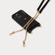 Vivian Side Slot Leather Crossbody Bandolier - Black/Gold