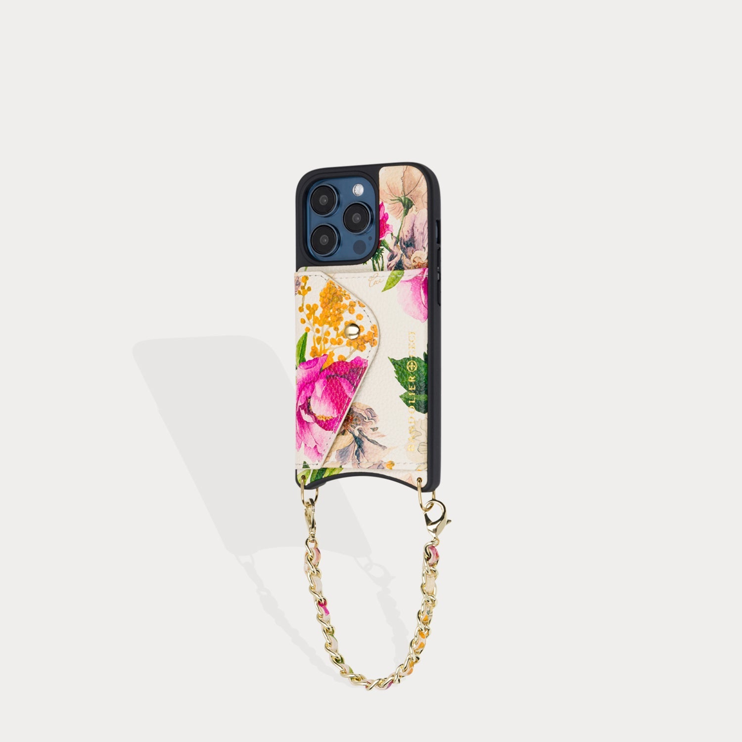 Lily Side Slot Leather Crossbody Bandolier - Ceci Ivory Floral/Gold