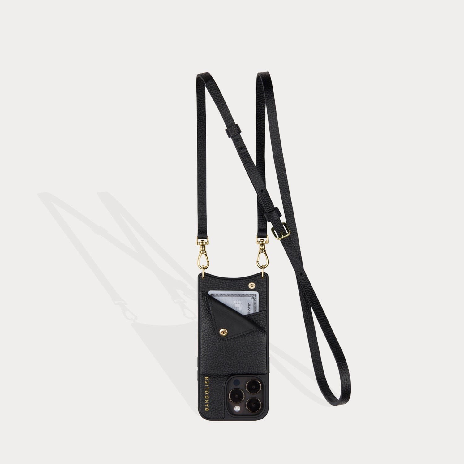 Emma Pebble Leather Crossbody Bandolier - Black/Gold