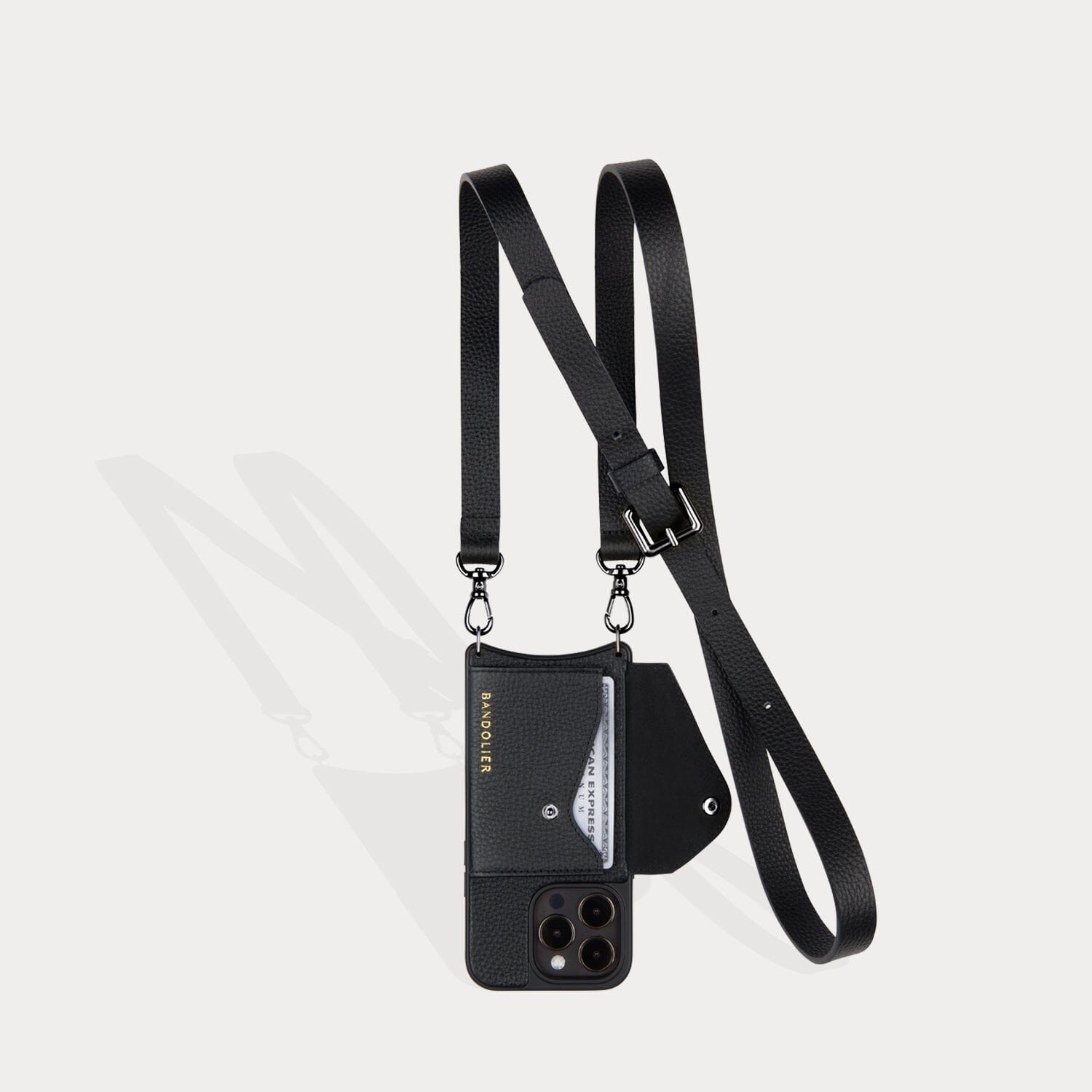 Hailey Side Slot Leather Crossbody Bandolier - Black/Pewter