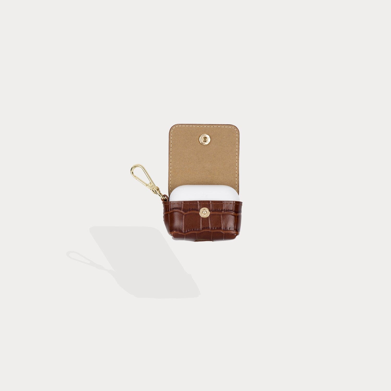 Avery AirPod Clip-On Pouch - Brown Croc/Gold