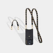 Annie Side Slot Leather Crossbody Bandolier Set - Black/Gold