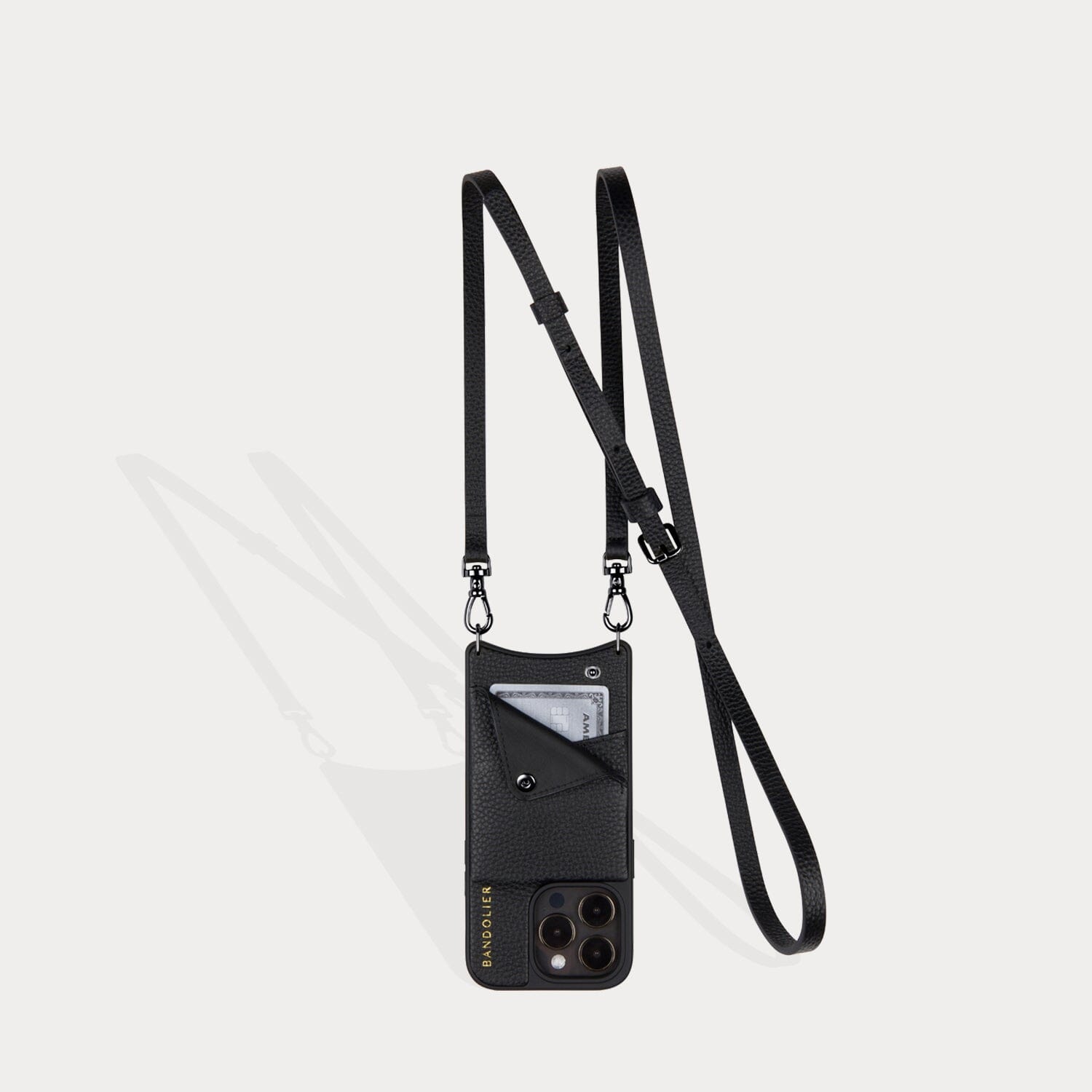 Emma Pebble Leather Crossbody Bandolier - Black/Pewter