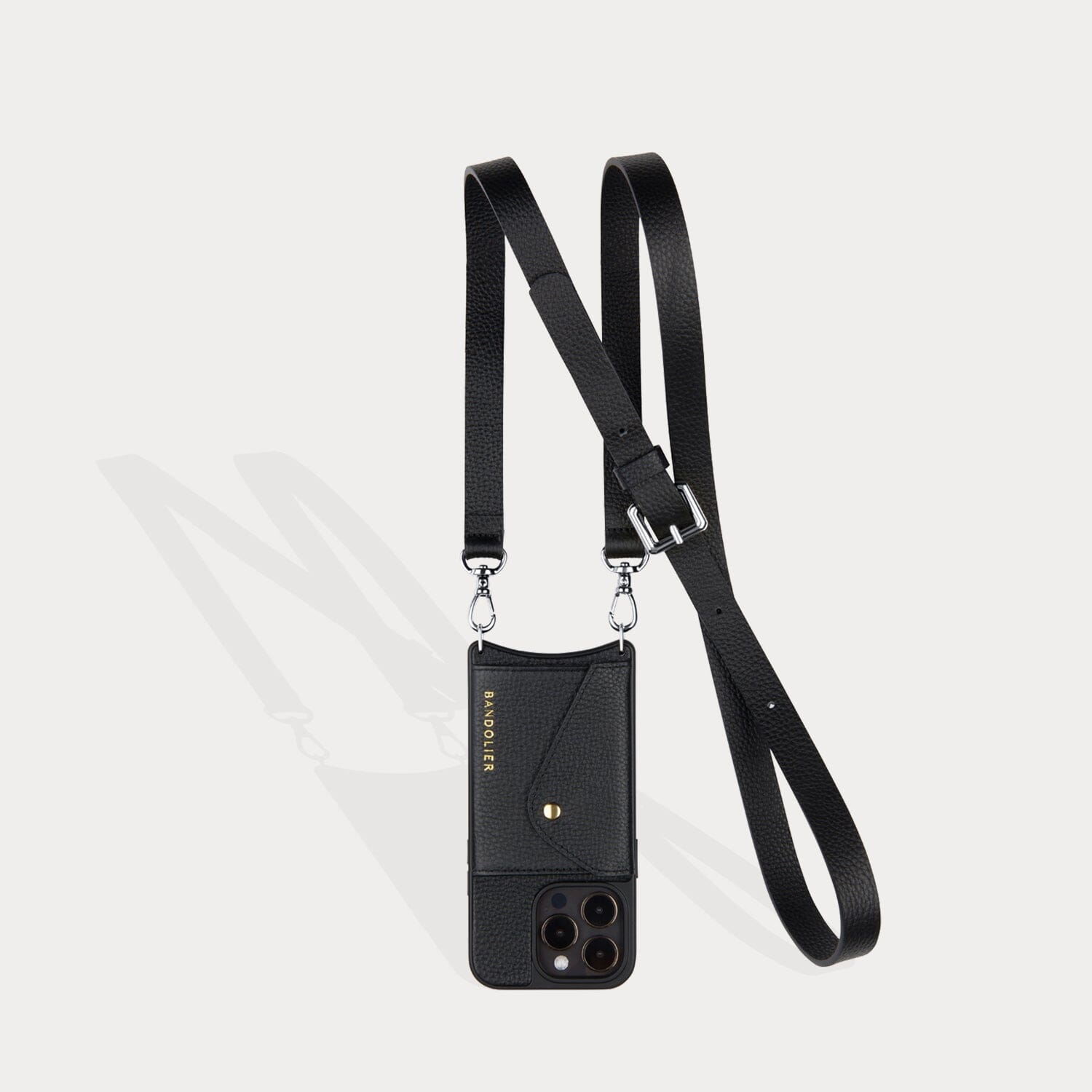 Hailey Side Slot Leather Crossbody Bandolier - Black/Silver