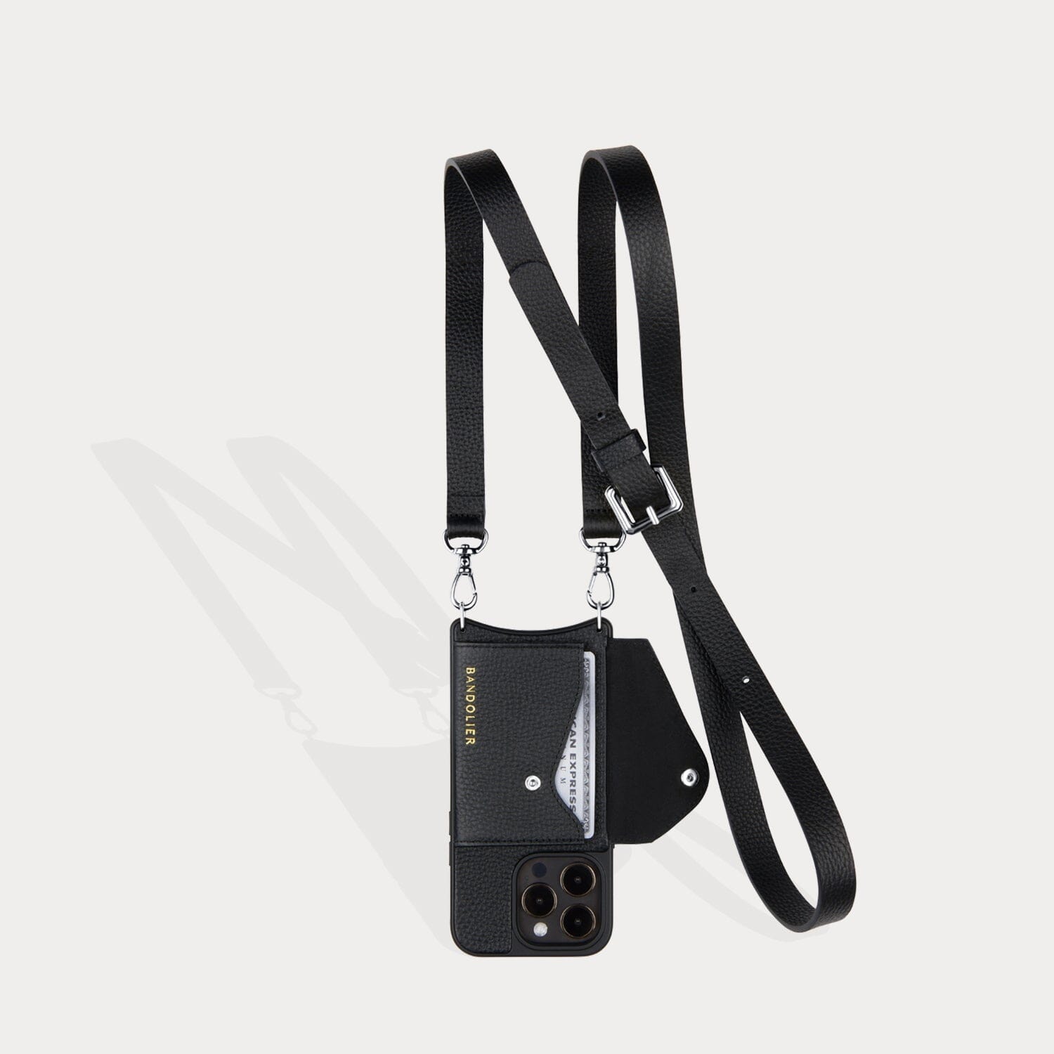 Hailey Side Slot Leather Crossbody Bandolier - Black/Silver