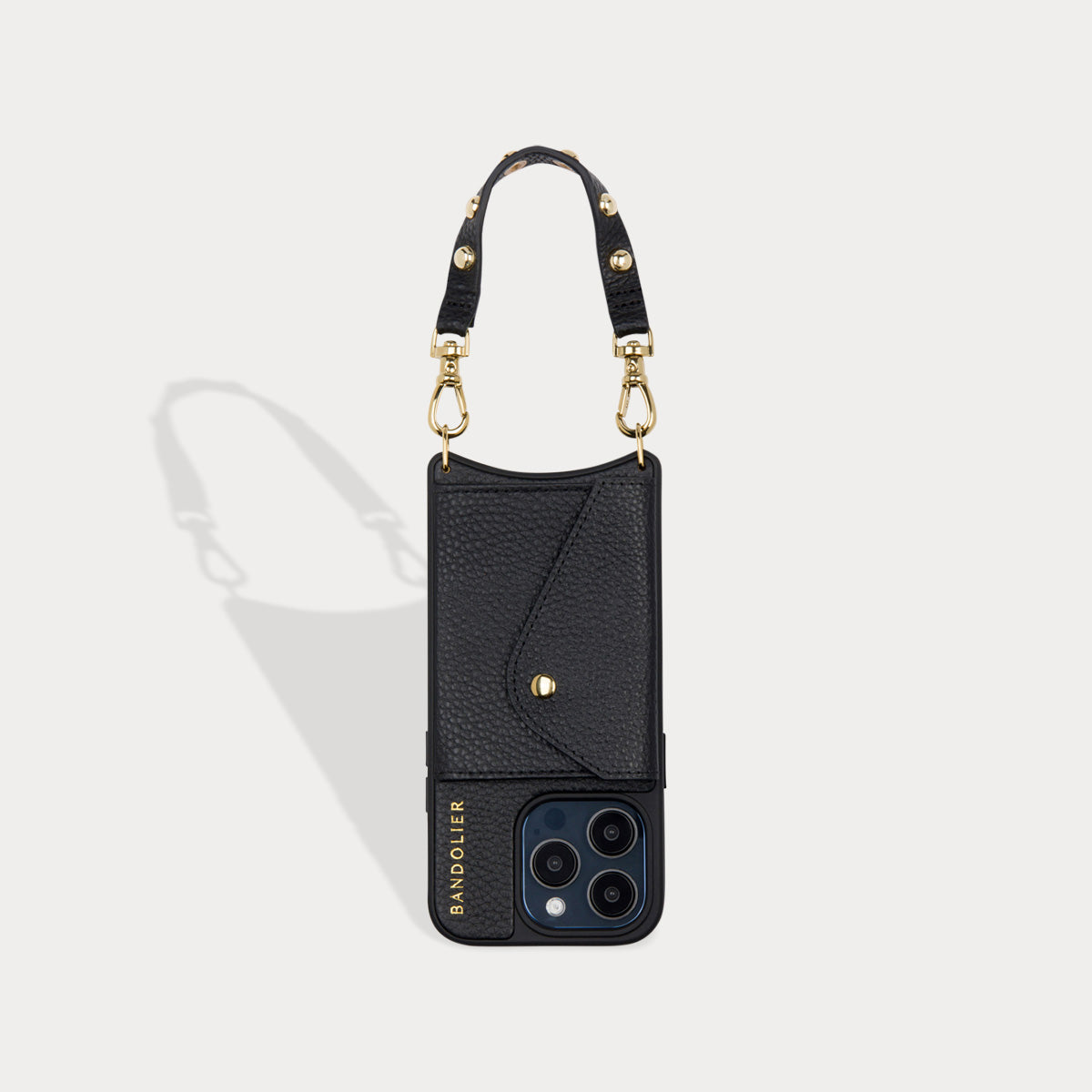 Annie Side Slot Leather Crossbody Bandolier Set - Black/Gold