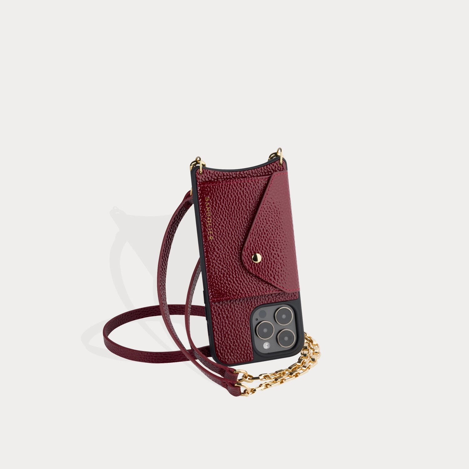 Lena Side Slot Crossbody Bandolier - Burgundy/Gold