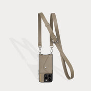 Hailey Side Slot Leather Crossbody Bandolier - Greige/Silver