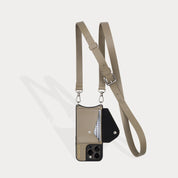 Hailey Side Slot Leather Crossbody Bandolier - Greige/Silver