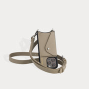 Hailey Side Slot Leather Crossbody Bandolier - Greige/Silver