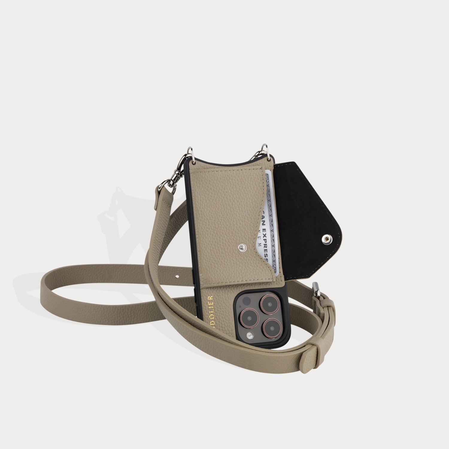 Hailey Side Slot Leather Crossbody Bandolier - Greige/Silver