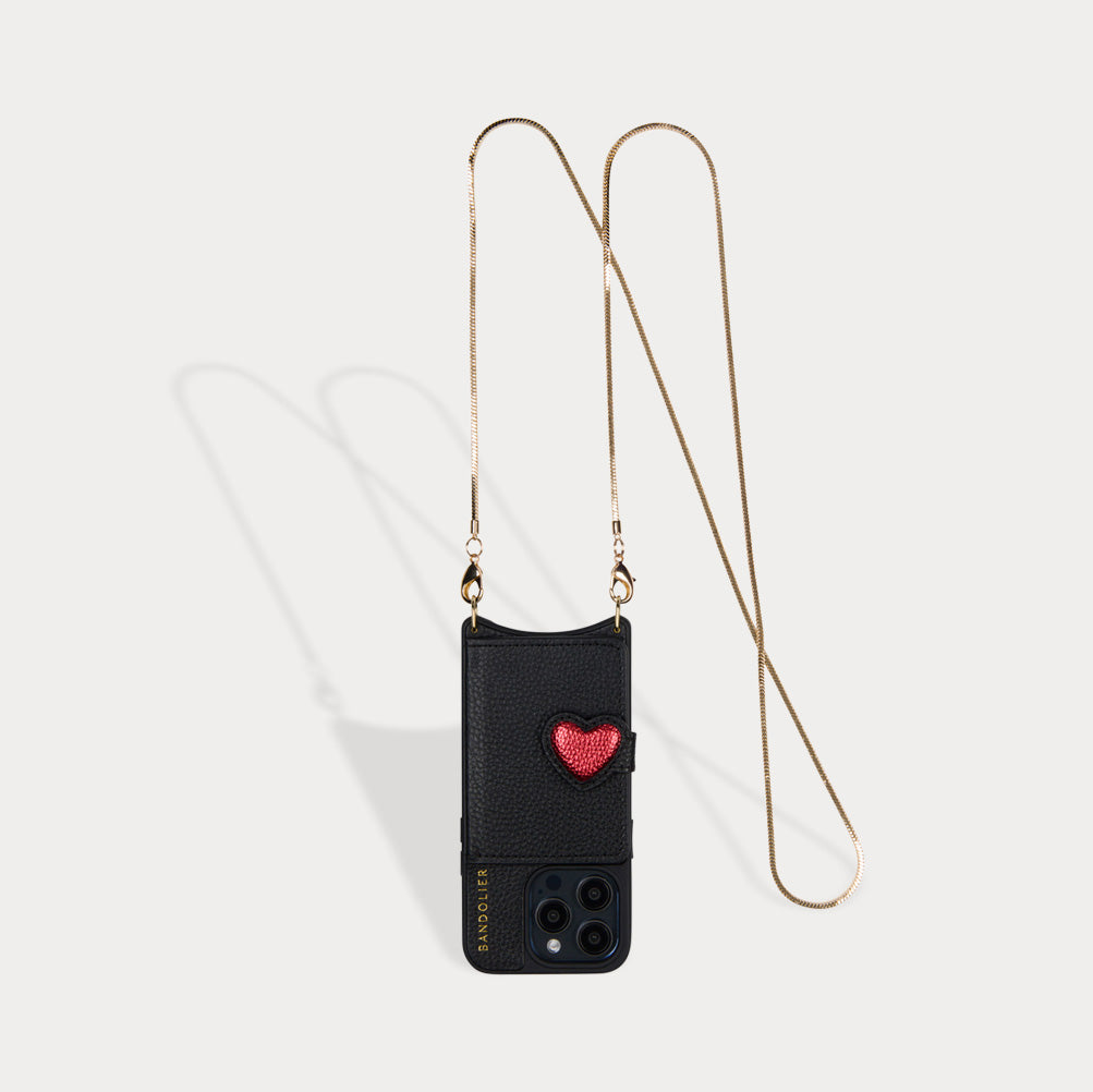 Gia Heart MagSafe Charging Crossbody Bandolier - Black/Red/Gold