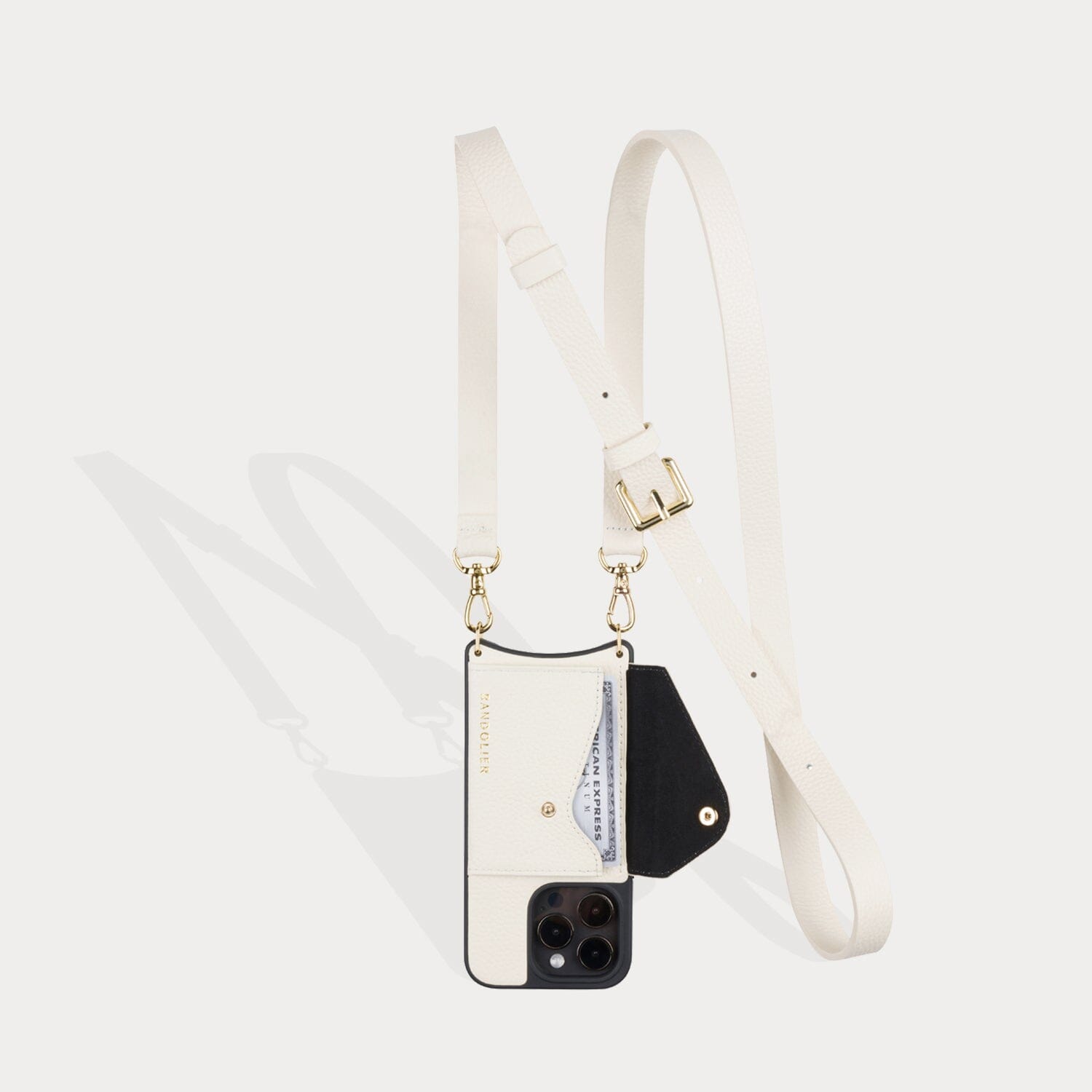 Hailey Side Slot Leather Crossbody Bandolier - Ivory/Gold