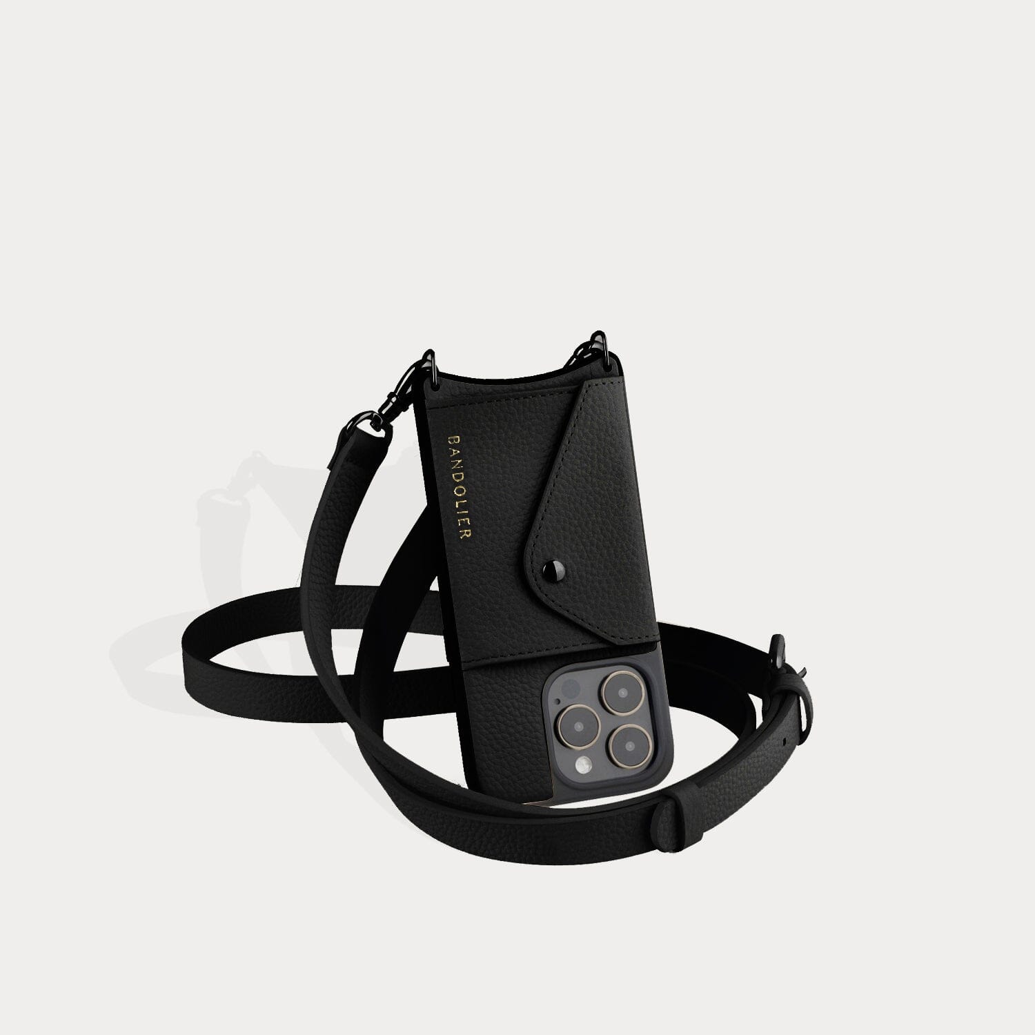 Hailey Side Slot Leather Crossbody Bandolier - Black/Pewter