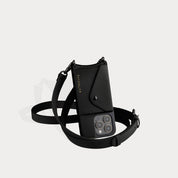 Hailey Side Slot Leather Crossbody Bandolier - Black/Pewter