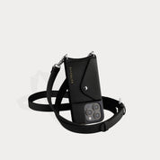 Hailey Side Slot Leather Crossbody Bandolier - Black/Silver