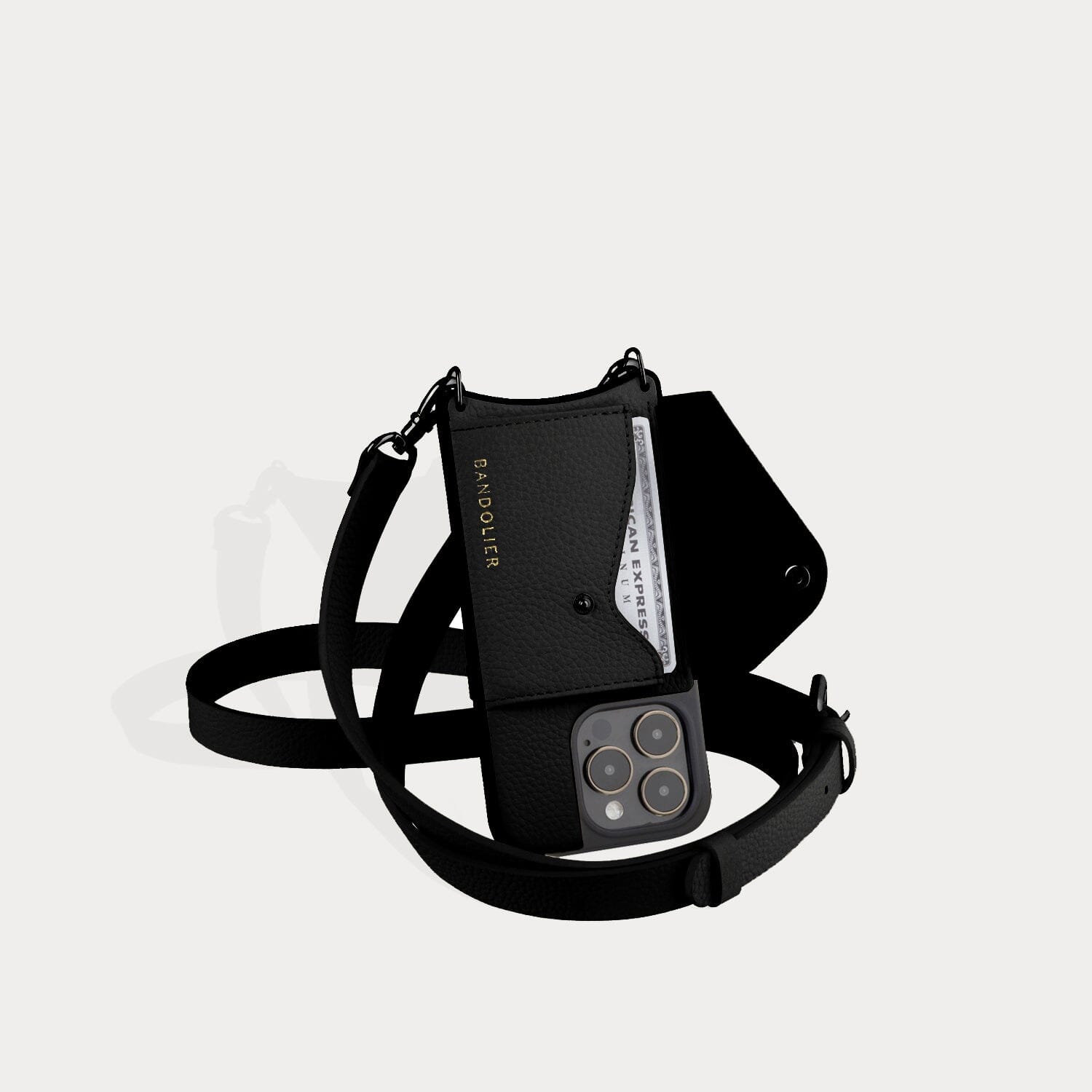 Hailey Side Slot Leather Crossbody Bandolier - Black/Pewter