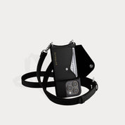 Hailey Side Slot Leather Crossbody Bandolier - Black/Silver