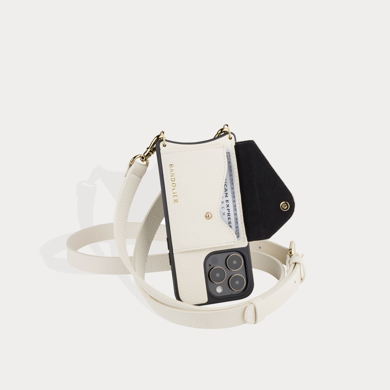 Hailey Side Slot Leather Crossbody Bandolier - Ivory/Gold