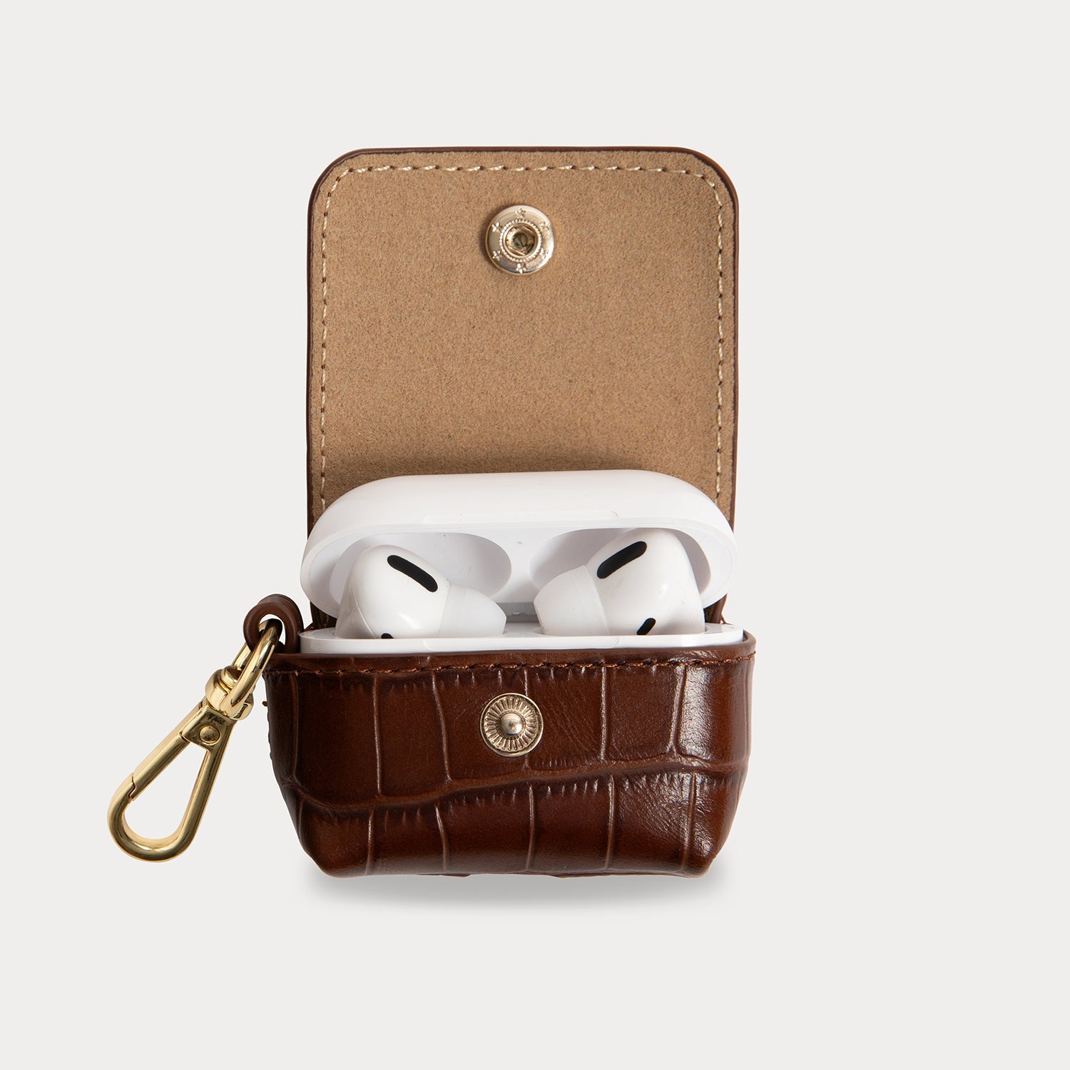 Avery AirPod Clip-On Pouch - Brown Croc/Gold