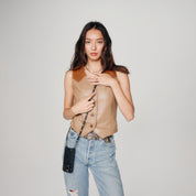 Sarah Pebble Leather Crossbody Bandolier - Black/Gold