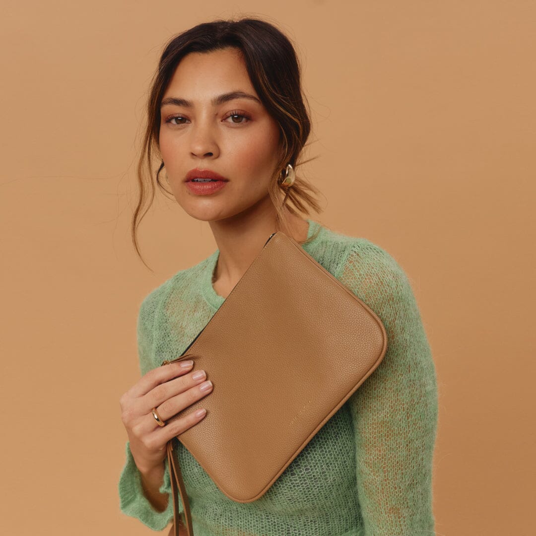 Carryall Zip Pouch - Tan/Gold