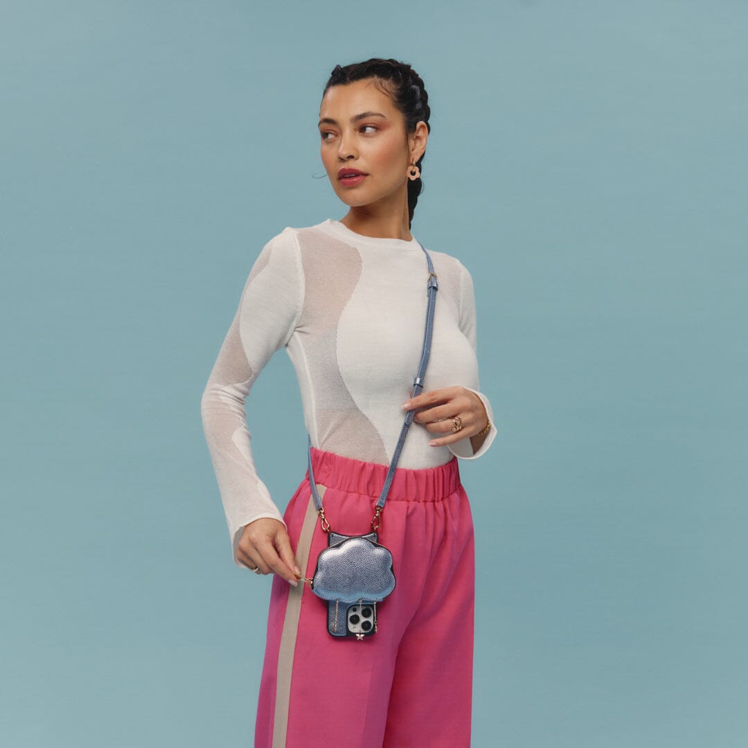 Willa Cloud Crossbody Bandolier - Metallic Powder Blue/Gold