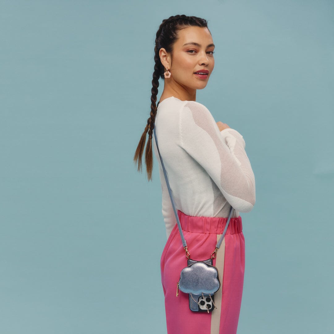 Willa Cloud Crossbody Bandolier - Metallic Powder Blue/Gold