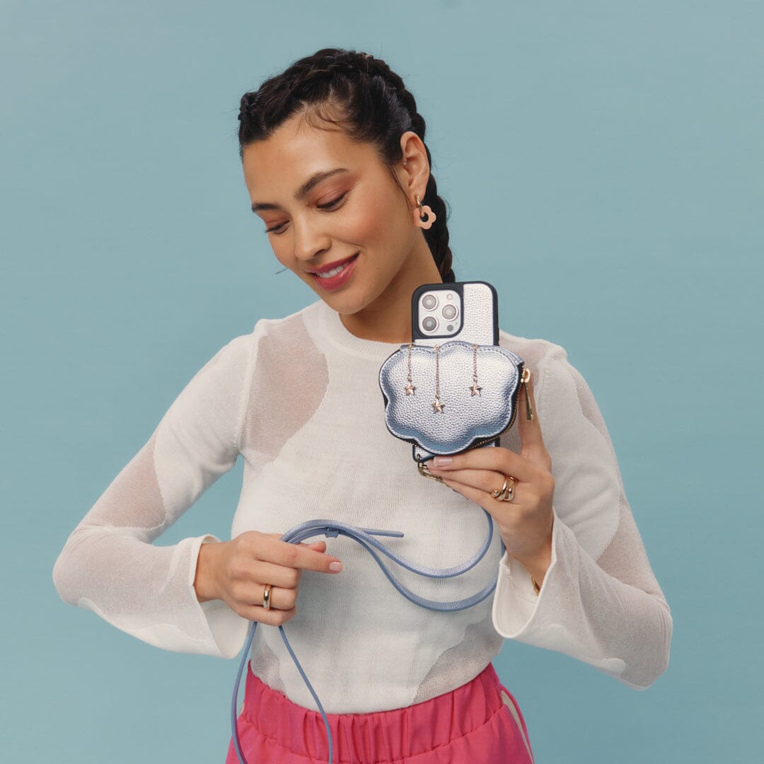 Willa Cloud Crossbody Bandolier - Metallic Powder Blue/Gold