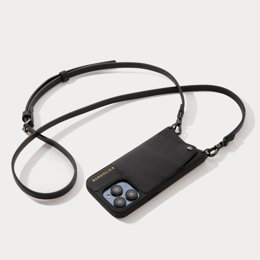 Emma Pebble Leather Crossbody Bandolier - Black/Pewter