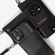 Emma Pebble Leather Crossbody Bandolier - Black/Pewter