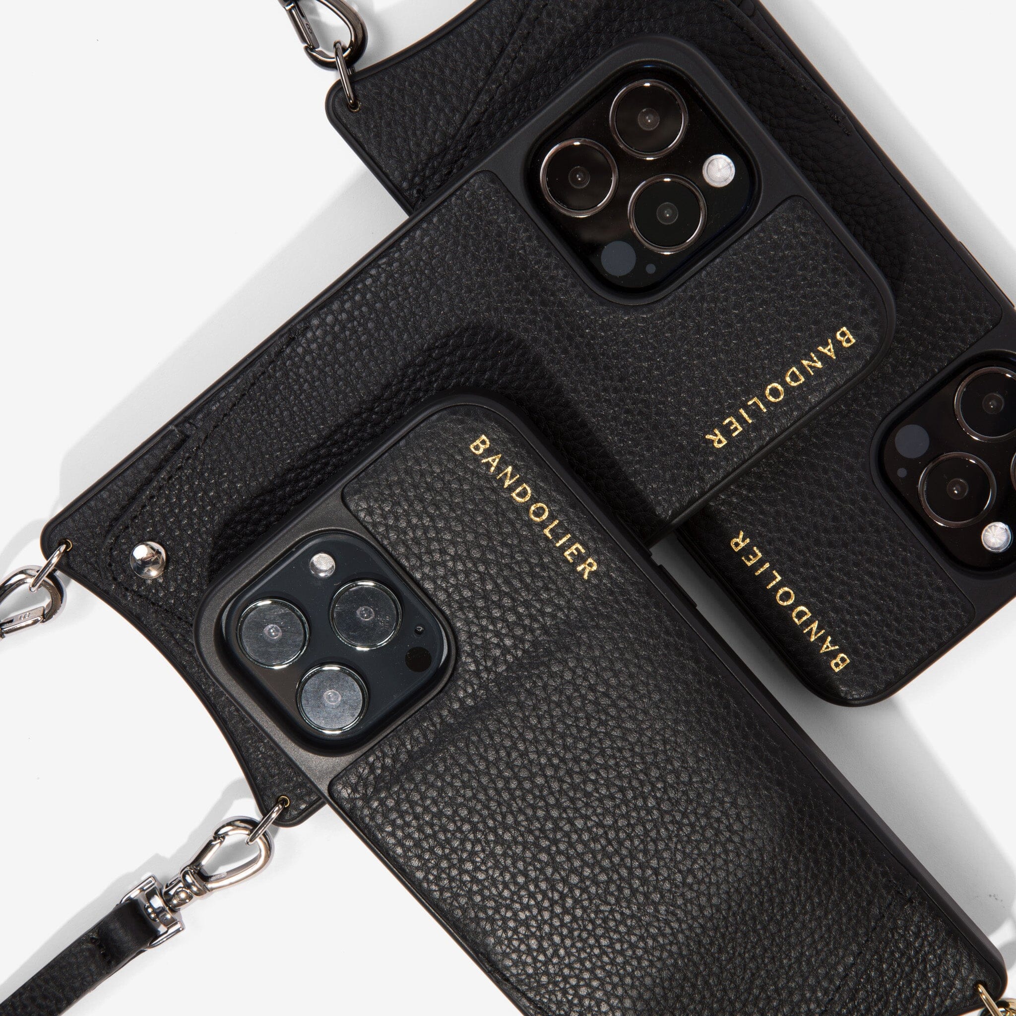 Emma Pebble Leather Crossbody Bandolier - Black/Pewter