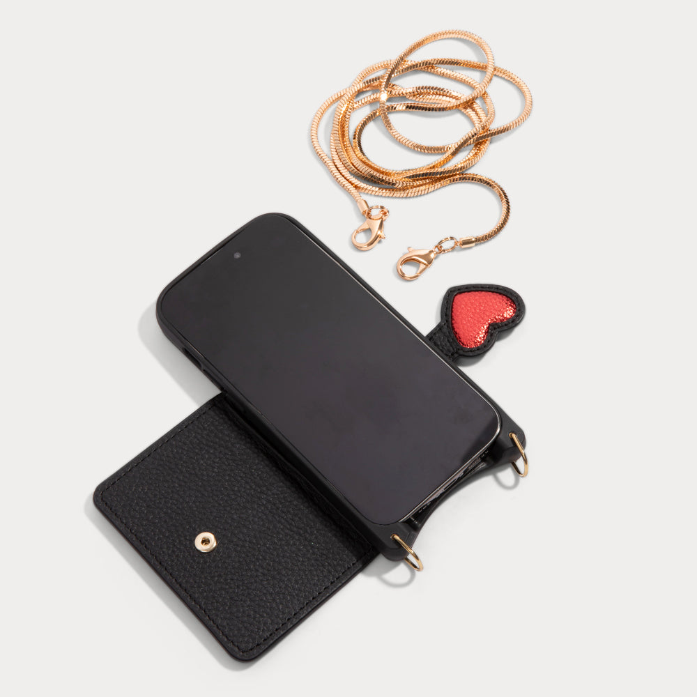 Gia Heart MagSafe Charging Crossbody Bandolier - Black/Red/Gold