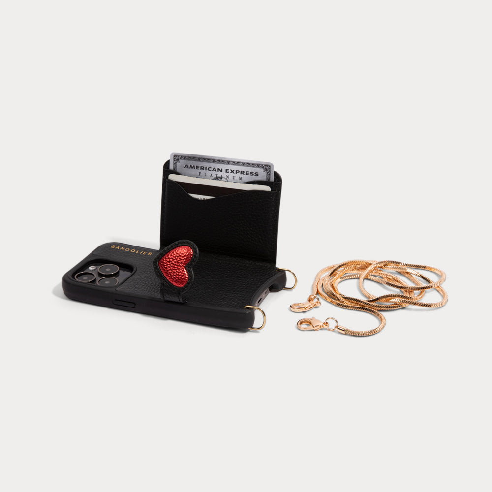 Gia Heart MagSafe Charging Crossbody Bandolier - Black/Red/Gold