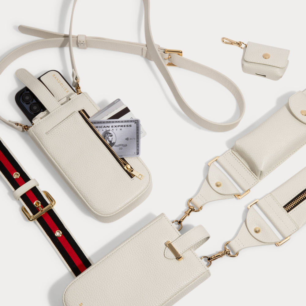 Slip Top Pebble Leather Holster - Ivory/Gold