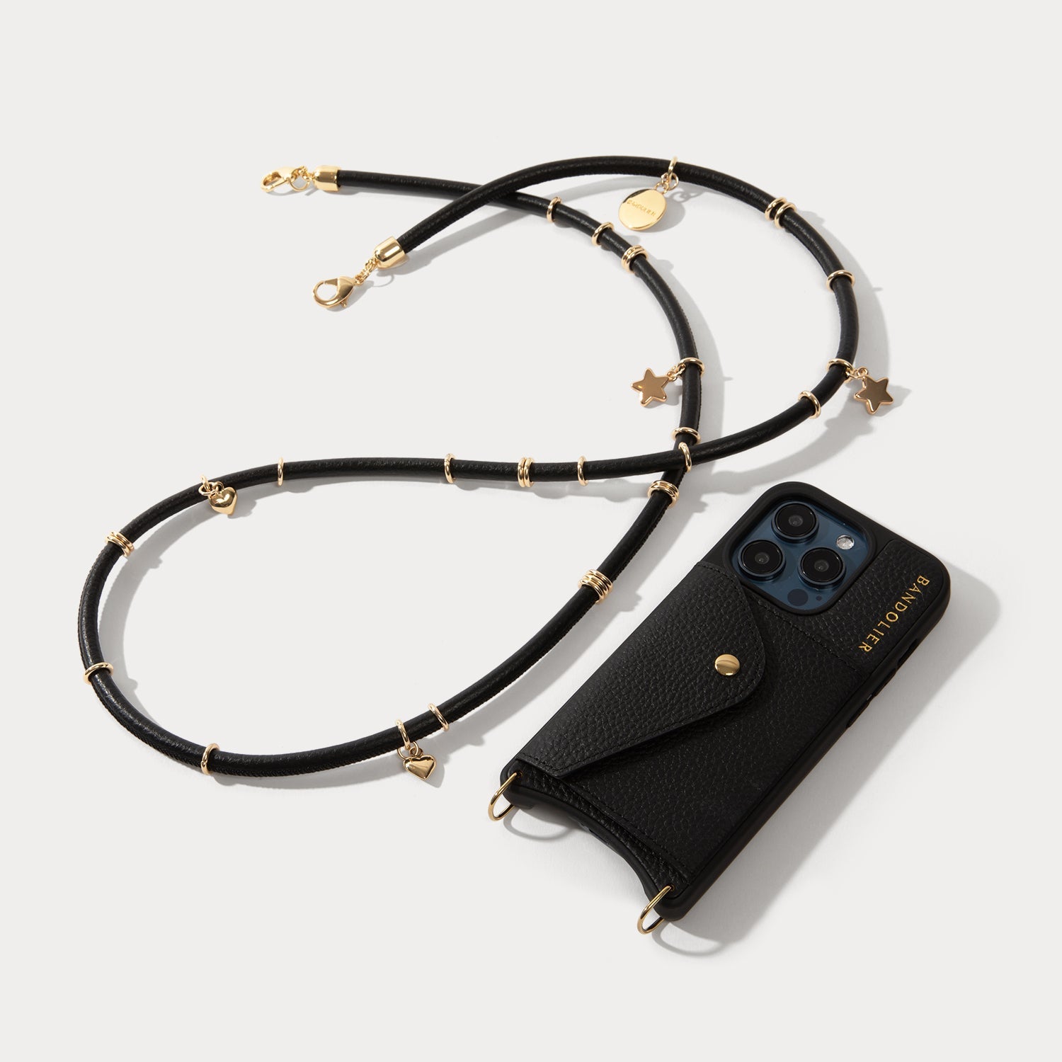 Reign Side Slot Leather Crossbody Bandolier - Black/Gold