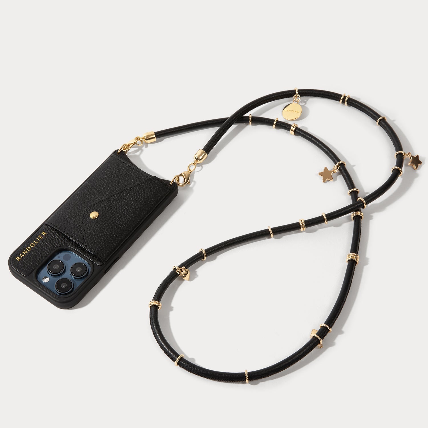 Reign Side Slot Leather Crossbody Bandolier - Black/Gold