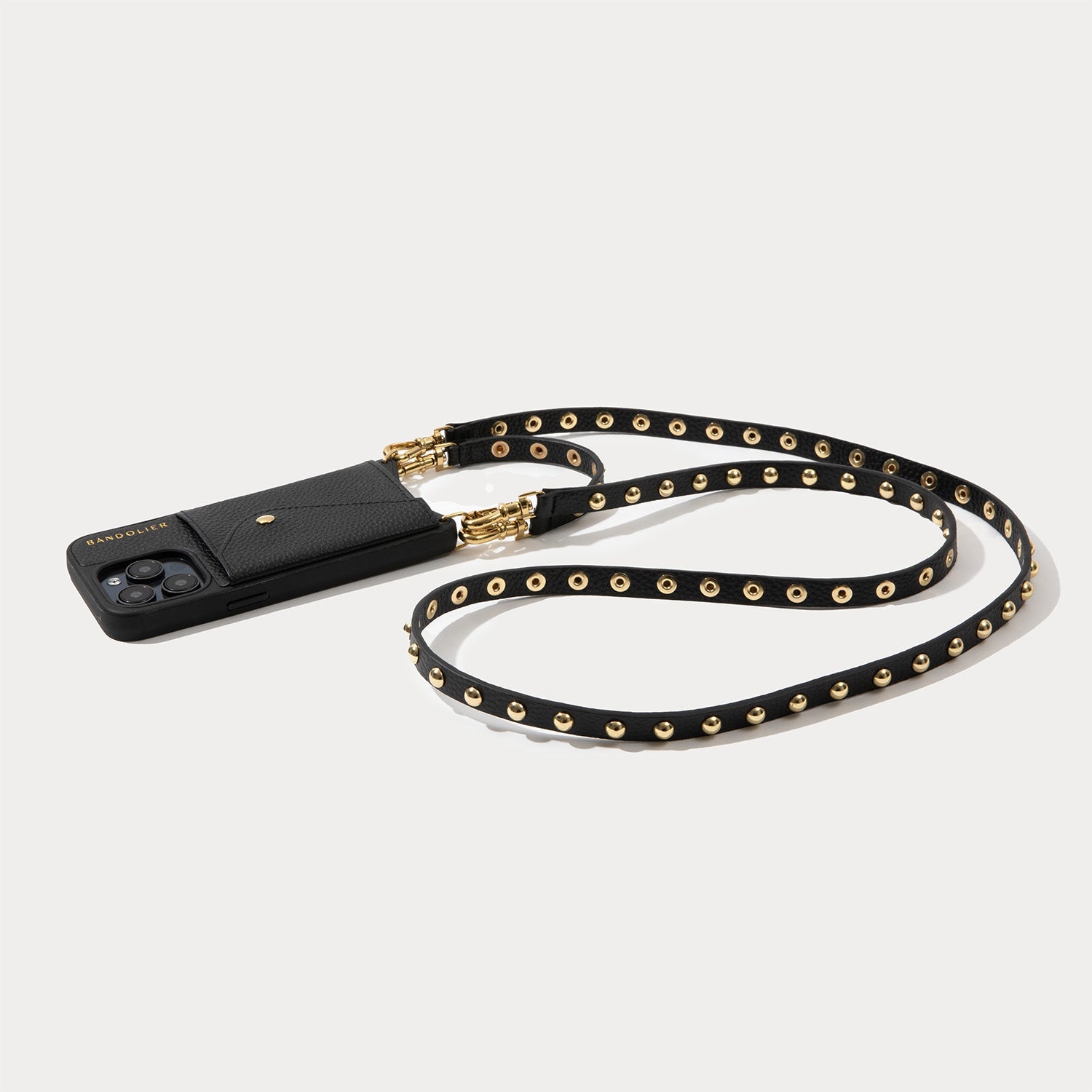 Annie Side Slot Leather Crossbody Bandolier Set - Black/Gold
