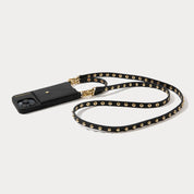 Annie Side Slot Leather Crossbody Bandolier Set - Black/Gold