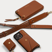 Sadie Side Slot Leather Crossbody Bandolier - Sienna/Gold