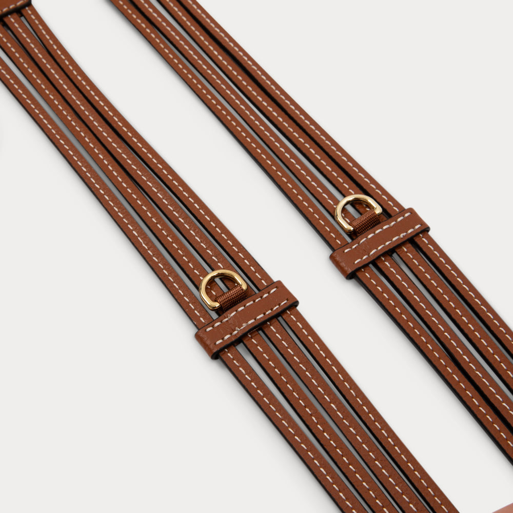Sadie Side Slot Leather Crossbody Bandolier - Sienna/Gold