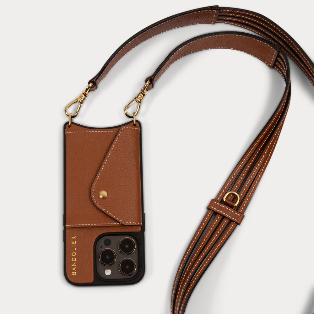 Sadie Side Slot Leather Crossbody Bandolier - Sienna/Gold