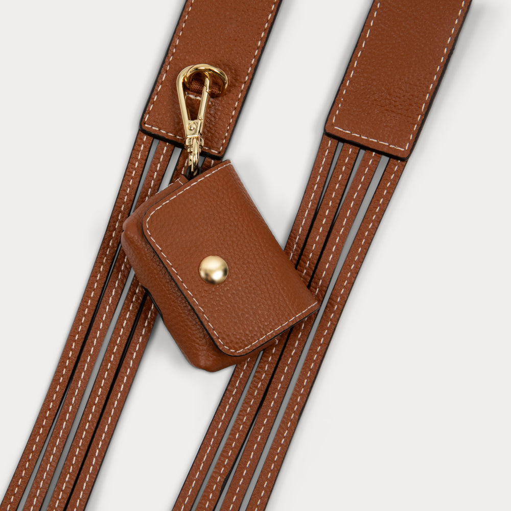 Sadie Side Slot Leather Crossbody Bandolier - Sienna/Gold