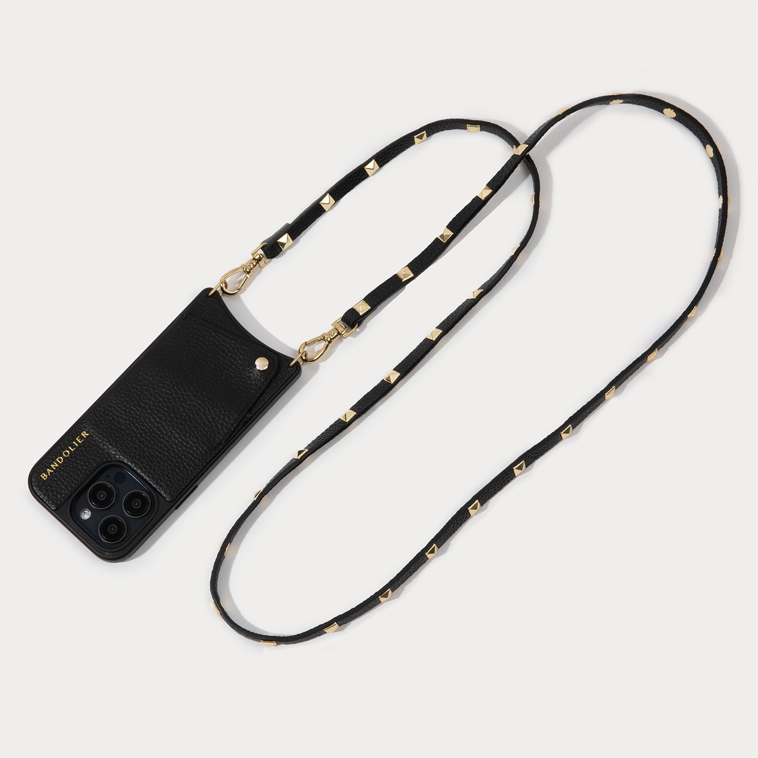 Sarah Pebble Leather Crossbody Bandolier - Black/Gold