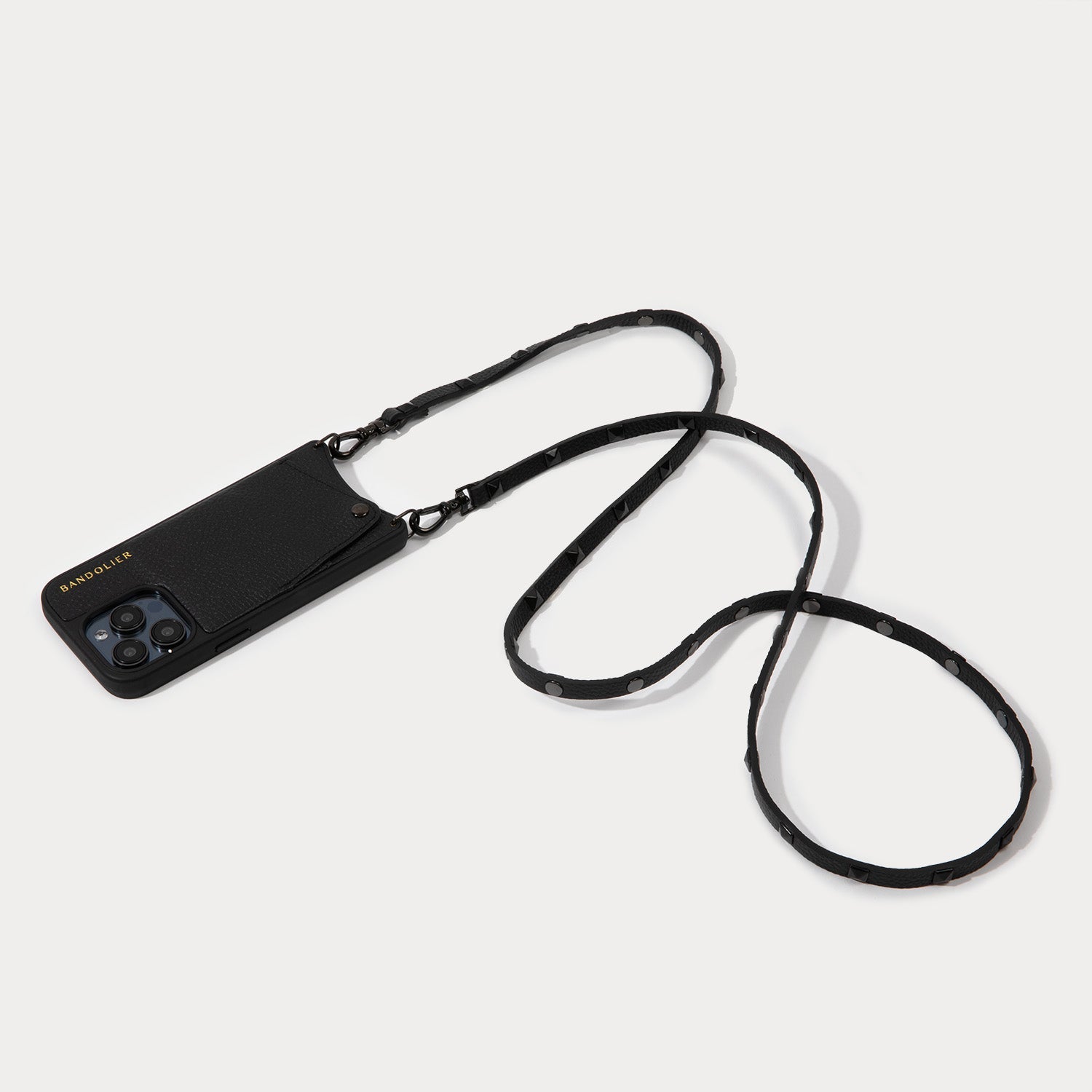 Sarah Pebble Leather Crossbody Bandolier - Black/Pewter
